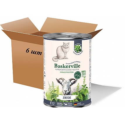 Вологий корм для котів Вaskerville, Холістик. Коза з кропивою для стерилізованих та малорухливих кішок, 400 г (6 шт. упаковка)