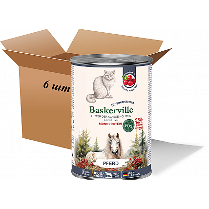 Вологий корм Vaskerville, Holistic Пребіо, Коніна з журавлиною. Повнораційний корм для кішок з чутливим травленням та літніх кішок, 400 г (6 шт. упаковка)