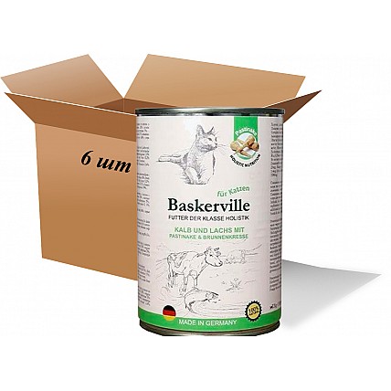 Вологий корм для котів Baskerville, Holistic телятина та лосось з пастернаком та крес-салатом, 400 г (6 шт. упаковка)