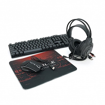 Набор 4 в 1 XSTRIKE XS-2030, Наушники+ клавиатура+ мышка+ коврик, Black, Box