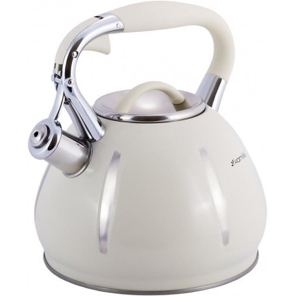 Чайник Kamille Marshmallow 3л з нержавіючої сталі зі свистком, бежевий KM-0691A-WH