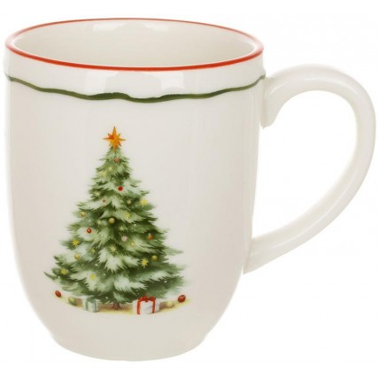 Набір 2 фарфорових кружки "Evergreen Christmas" 400мл з червоною каймою BD-K370