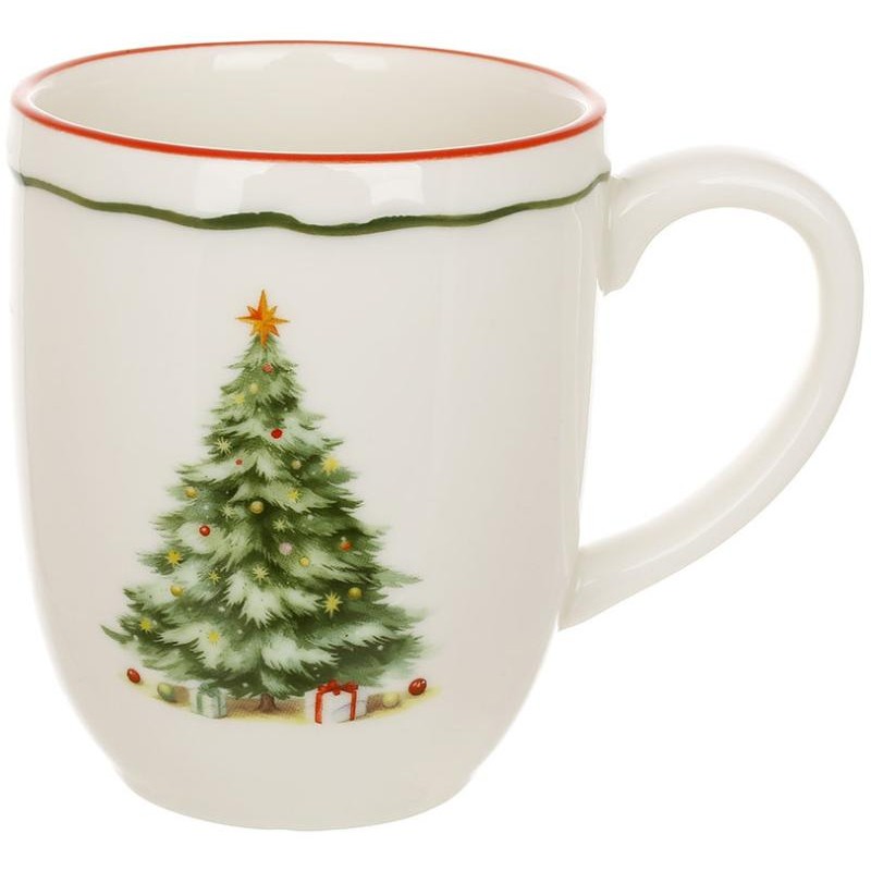 Набір 2 фарфорових кружки "Evergreen Christmas" 400мл з червоною каймою BD-K370