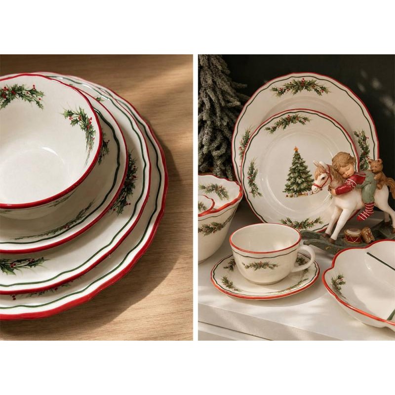 Набір 2 фарфорових кружки "Evergreen Christmas" 400мл з червоною каймою BD-K370