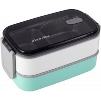 Ланч-бокс Kamille Snack 1400мл, двоторівневий з приборами, бірюзовий KM-2134GR