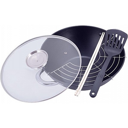 Казан чугунный "Wok" 3.6л, с антипригарным покрытием и аромо-крышкой KM-4806MR