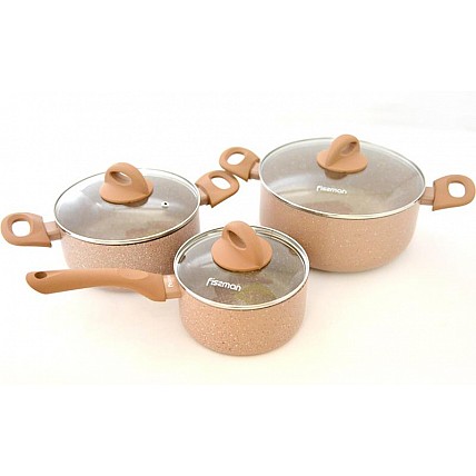 Набор кухонной посуды Fissman LATTE 2 кастрюли и ковш с крышками FN-AL-4952