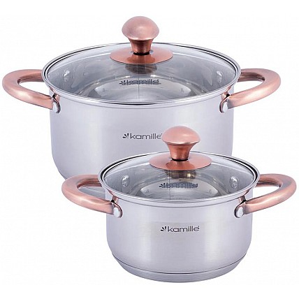 Набор 2 кастрюли Kamille Catalin 1.5л, 3л из нержавеющей стали с мерной шкалой KM-4935