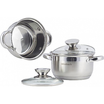 Набор 2 кастрюли Ofenbach Hamburg 1.1л, 1.7л из нержавеющей стали с 5-слойным индукционным дном NB-100003