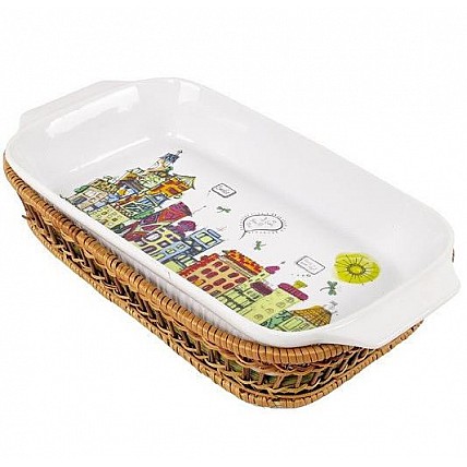 Форма для выпечки 1,5л (блюдо сервировочное) Kamille City прямоугольное в плетенной корзине KM-6304