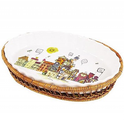 Форма для выпечки 2,1л (блюдо сервировочное) Kamille City овальное в плетенной корзине KM-6300