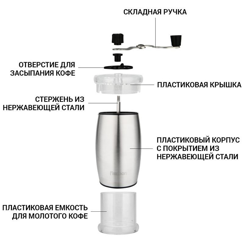 Кофемолка ручная Fissman с керамическими жерновами Ø7х18см FN-8252