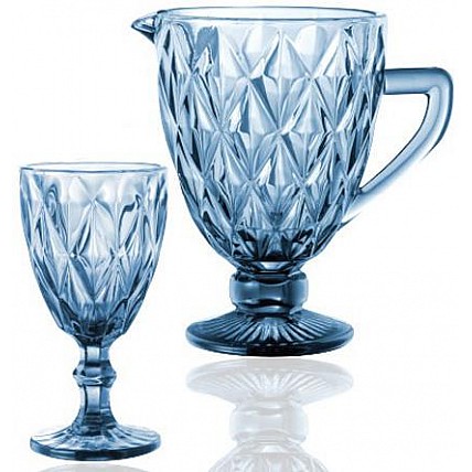 Набор для напитков Elodia "Грани" 6 фужеров 320мл и кувшин 1.1л, кобальтовое стекло ST-9052-BL