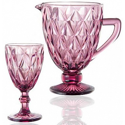 Набор для напитков Elodia "Грани" 6 фужеров 320мл и кувшин 1.1л, розовое стекло ST-9052-PU