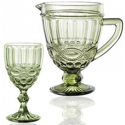 Набор для напитков Elodia Винтаж 6 фужеров 340мл и кувшин 1.15л, изумрудное стекло ST-9051-GR