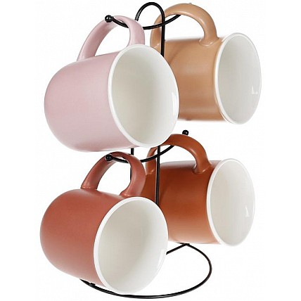 Набор 4 фарфоровые кружки "Терракота" 380мл на подставке BD-432-005