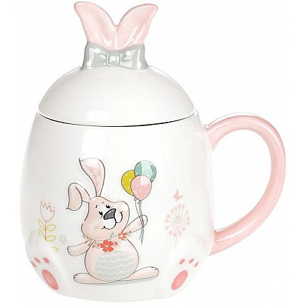 Кружка керамическая "Веселый кролик" 450мл с крышкой BD-DM138-E