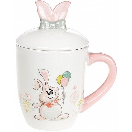 Кружка керамическая "Веселый кролик" 360мл с крышкой BD-DM137-E