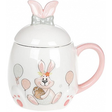 Кружка керамическая "Веселый кролик" с золотым яйцом 450мл с крышкой BD-DM139-E