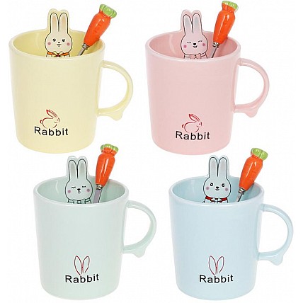 Кружка фарфоровая "Rabbit" 380мл с крышкой и ложкой, 4 дизайна BD-927-222