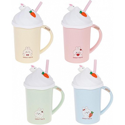 Кружка фарфоровая "Sweet Taste" 400мл с силиконовой крышкой и трубочкой, 4 дизайна BD-927-227