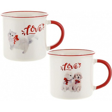 Набор 2 фарфоровые кружки "Милые Зверята" 350мл, котики и щенки BD-B04-002