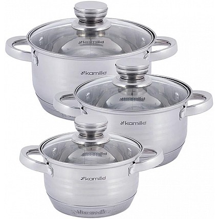 Набор 3 кастрюли Kamille Desiree 1л, 1.5л, 2л из нержавеющей стали с мерной шкалой KM-4915