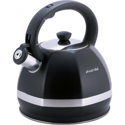 Чайник Kamille Marshmallow 3л из нержавеющей стали со свистком, черный KM-1078