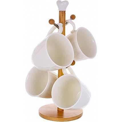 Чайный набор Ceram-Bamboo Grace 4 чашки 350мл на деревянной стойке BD-289-418