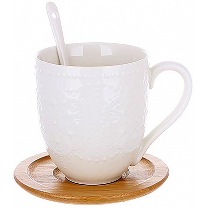 Чайный фарфоровый набор Ceram-Bamboo Grace на 2 персоны, 2 чашки 350мл и 2 блюдца с ложками BD-289-424