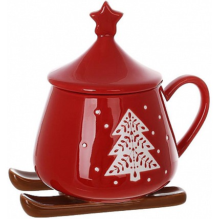 Чашка рождественская фарфоровая "Сани Санты" 300мл с крышкой BD-311-131