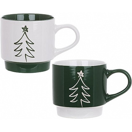 Новогодний подарочный набор "Елочка" 2 кружки по 400мл, зеленый с белым BD-B04-012