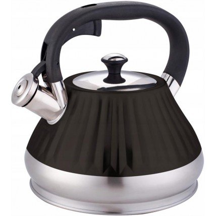 Чайник Kamille Whistling Kettle Marshmallow 3 л з нержавіючої сталі зі свистком, чорний KM‑0858
