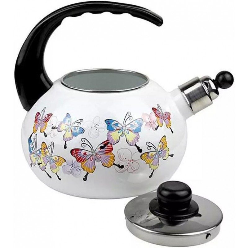 Емальований чайник Kamille "Butterflies" 2,5L зі свистком KM-1035