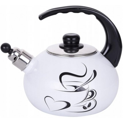 Емальований чайник Kamille «Чашка чаю» 2.5L з свистком KM-1036