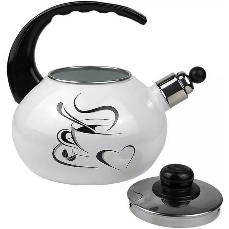 Емальований чайник Kamille «Чашка чаю» 2.5L з свистком KM-1036