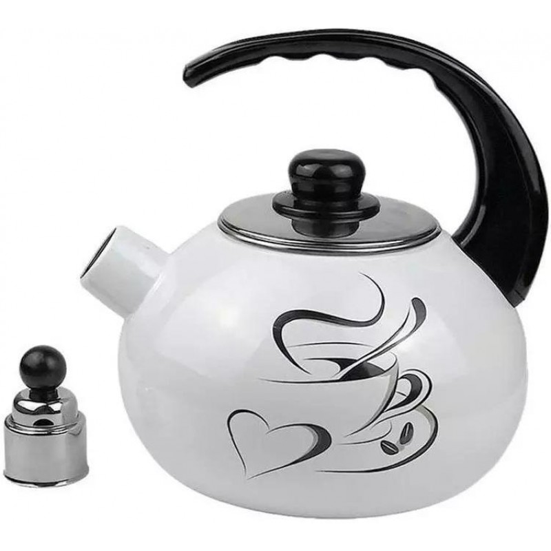 Емальований чайник Kamille «Чашка чаю» 2.5L з свистком KM-1036