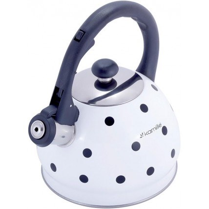 Чайник Kamille Polka Dot Kettle 2л з нержавіючої сталі зі свистком, в горошок, білий KM-1070WH