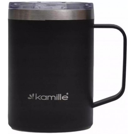 Термокружка Kanille Black 360мл с ручкой, черная KM-2159