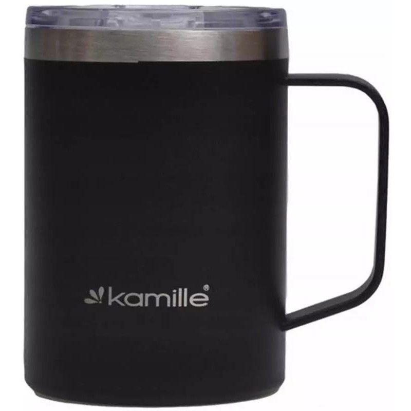 Термокружка Kanille Black 360мл с ручкой, черная KM-2159
