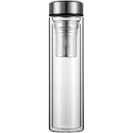 Бутылка (термо) стеклянная Kamille 450мл с заварником и двойными стенками KM-9021