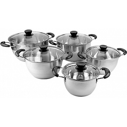 Набор 5 кастрюль Ofenbach Hamburg из нержавеющей стали (1л, 1.5л, 2л, 3л, 4л) со стеклянными крышками NB-100007