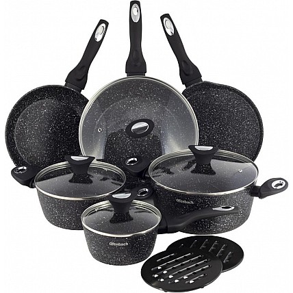Набор кухонной посуды Ofenbach "Black Marble" 12 предметов, индукция с антипригарным покрытием NB-100520