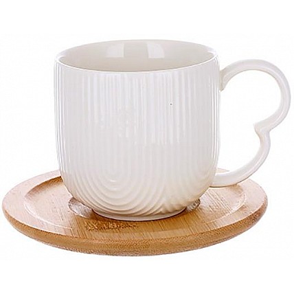 Чайно-кофейный фарфоровый набор Ceram-Bamboo 4 чашки 200мл с бамбуковыми блюдцами BD-289-422