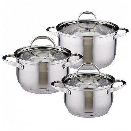 Набір каструль Kamille Mystery Mini 3 каструлі 2.1л, 2.9л, 4л зі скляними кришками KM-4706S