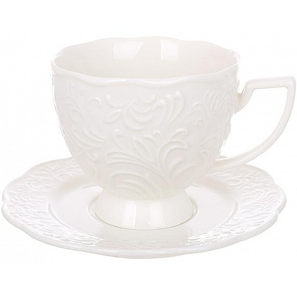 Порцелянова чайна чашка «Біла міська лілія» 250 мл з блюдцем BD-988-482