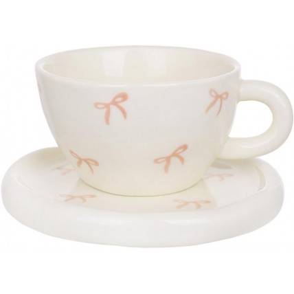 Чашка Bow Tea Cup 350 мл з формованим блюдцем, керамічна BD-992-842