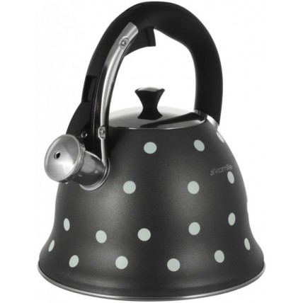 Чайник Kamille Whistling Kettle Black 2,5 л з нержавіючої сталі зі свистком (чорний у горошок) KM-1099-BL