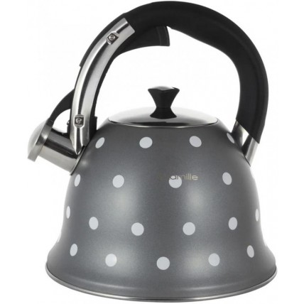Чайник Kamille Whistling Kettle Grey 2,5 л з нержавіючої сталі зі свистком (сірий у горошок) KM-1099-GR
