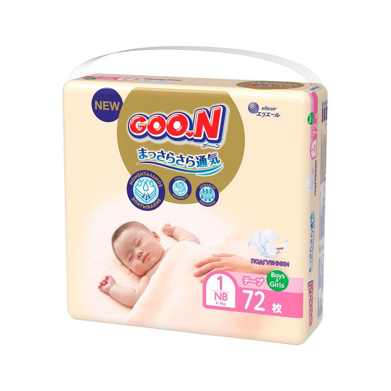 Подгузники Goo.N Premium Soft для новорожденных (размер 1(SS), до 5 kg, 72 шт)